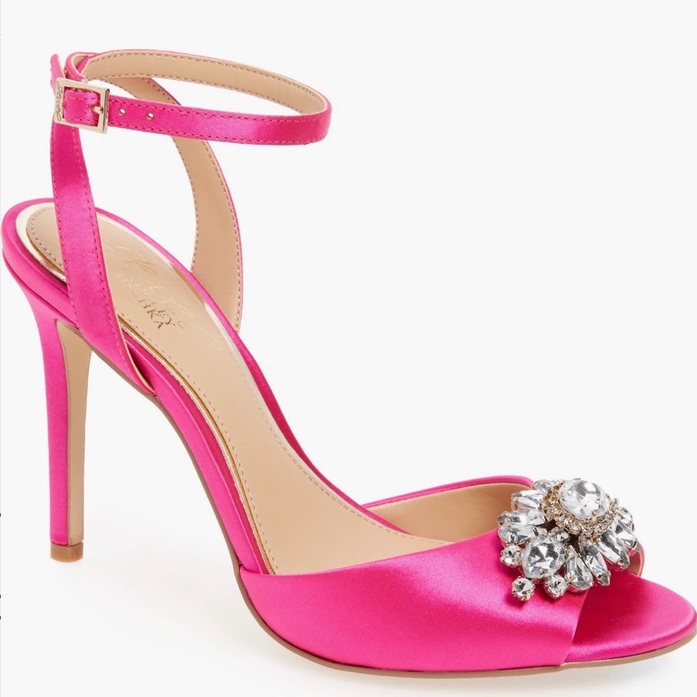 (Never Worn) Hot Pink Satin Heels with Crystal Embellishment